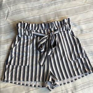 Express Black and White Striped High Waist Shorts